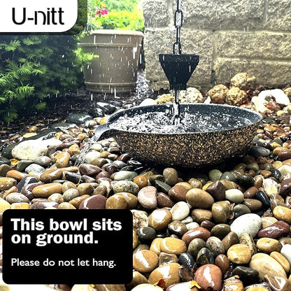 U-nitt 12" Spill Bowl Downspout Catch Basin for Rain Chain Anchoring & Stake | Rainwater Collection for Roof |Gutter Catch Basin | Good for Water Fountain & Birdbath | Black | Handles Heavy Rain
