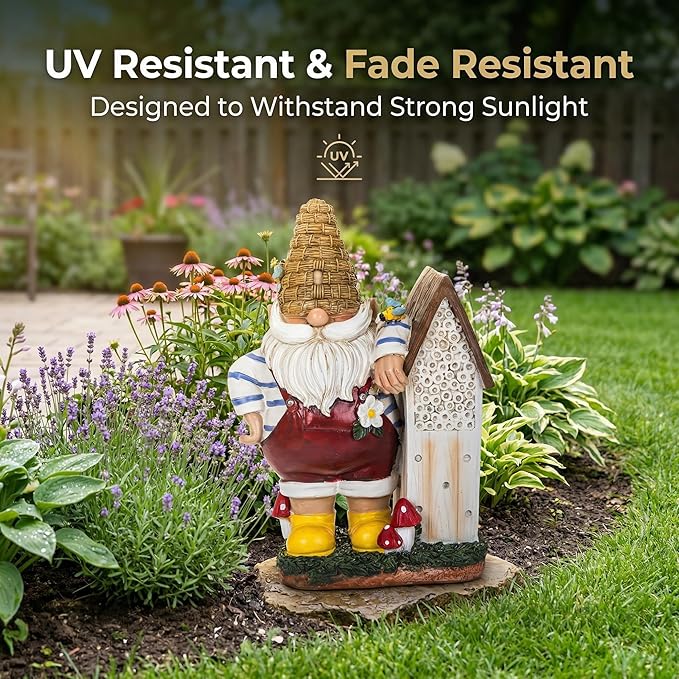 Topadorn 11" Resin Gnome Statue - Outdoor Decorative Garden Gnome Sculpture for Home, Yard, and Patio Decor