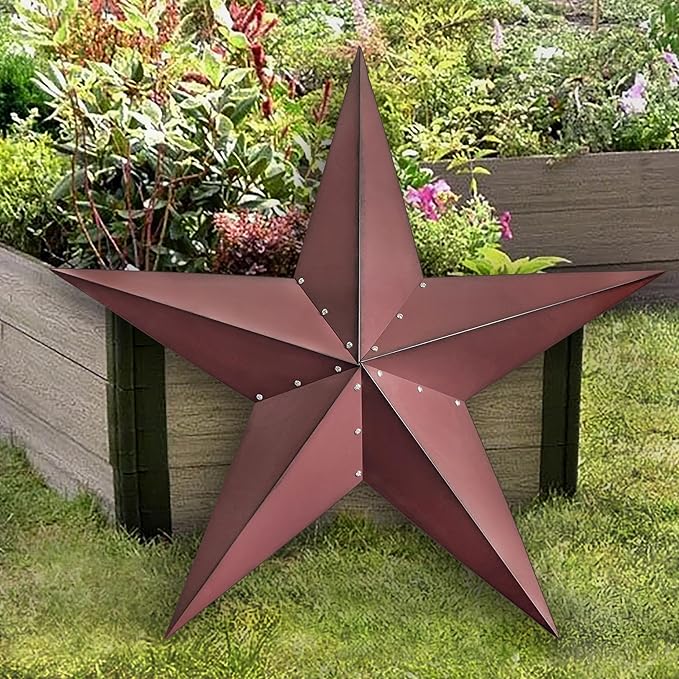 VIVICOMFY 48" Large Barn Star - Red Black Metal Star for Outside - Texas Stars Art - Rustic Vintage Western Country Home Farmhouse Primitive House Decor - Primitive Wall Decor