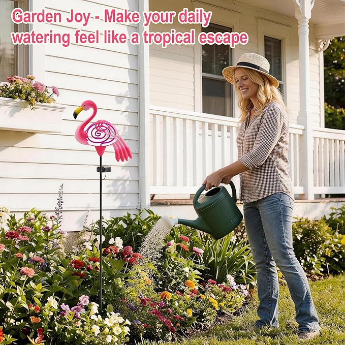 Flamingo Garden Solar Lights Outdoor Decor, Metal Pink Flamingo Yard Decoration with Waterproof Garden Stake Lights for Pathway Patio Porch Lawn Ornament, Flamingo Gifts for Women Mom Grandma