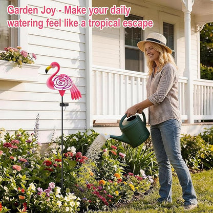 Flamingo Garden Solar Lights Outdoor Decor, Metal Pink Flamingo Yard Decoration with Waterproof Garden Stake Lights for Pathway Patio Porch Lawn Ornament, Flamingo Gifts for Women Mom Grandma