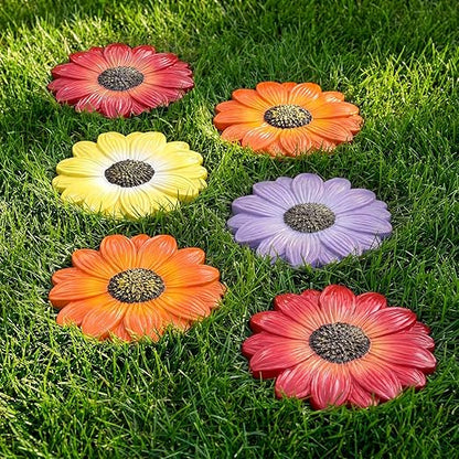 Cinnvoice 6 Pack Daisy Garden Stepping Stones Outdoor - 10 Inch Resin Decorative Stone for Garden Walkway Patio Landscaping Yard Decor