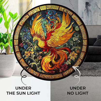 Sacred Phoenix Bird Suncatcher Stained Glass Window Hangings Sun Catchers Colorful Ornament Gifts for Women Mom Wife Halloween Christmas Housewarming 7.9"