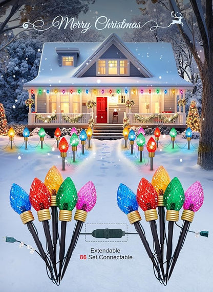 Moonflor Strawberry Jumbo C9 Christmas Pathway Lights Outdoor - 8.5 Feet 5 LED C9 Christma Lights,C7 Light Covered Jumbo Multicolor Christmas Light Outdoor Decorations for Lawn Holiday Outside Yard