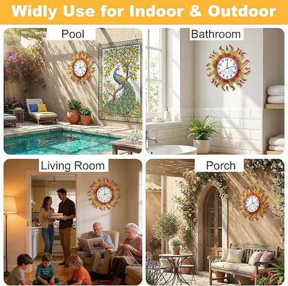 20 Inch Large Outdoor Clock with Thermometer and Hygrometer Combo, Silent Non-Ticking Sun Outdoor Wall Clock, Outdoor Clocks Waterproof for Patio, Garden, Kitchen, Living Room