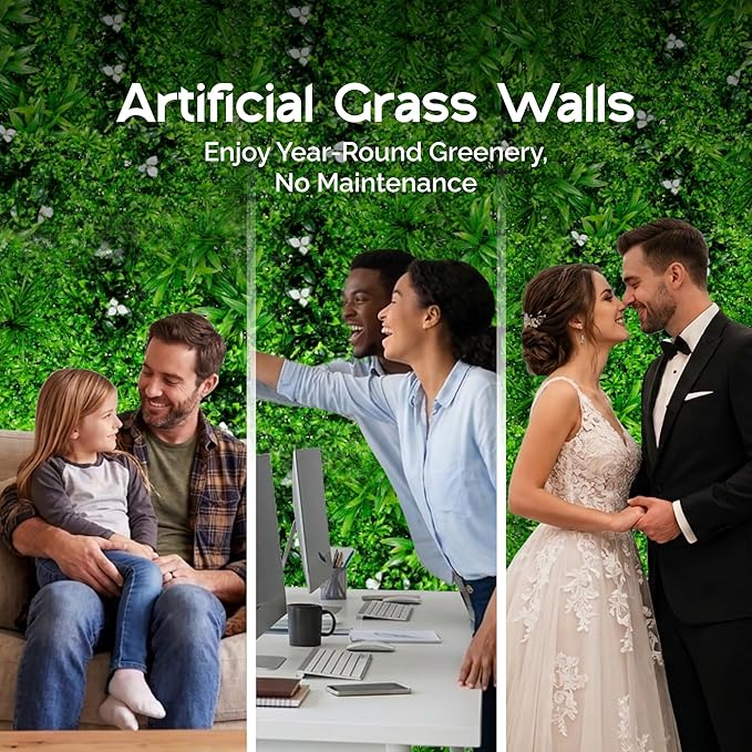 NatraHedge 20''X40'' Artificial Maui Living Wall Grass Wall Decor, 5Pcs (28SqFt) Hedge Leaf Grass Panels for Indoor, Outdoor, Garden and Balcony Privacy Fence Screen