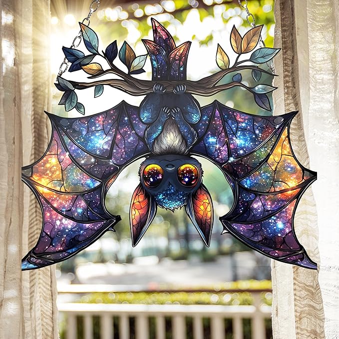 Galaxy Bat Hanging Suncatcher Faux Stained Hummingbirds and Flowers for Women Elegant Home Wall Decor Suncatchers Indoor Window Suncatchers Windows Garden