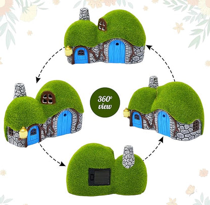 Gift Boutique Outdoor Garden House Statue with LED Lights Fairy Garden Decor Resin Cottage Figurine Yard Lawn Porch Pathway Ornament Outdoor Figurines