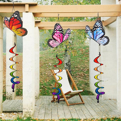 3pcs Butterfly Windmill, Garden Wheel Spinner, Hanging Windsock, Colorful Pin Wheel, Fabric Windmill Wheel, 40inch Whirligigs Windmill, Outdoor Courtyard, Lawn, Decoration Wind Spinner