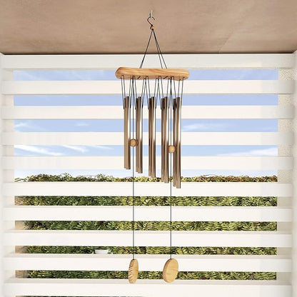 Pure Garden Metal and Wood Wind Chimes - 34.5-Inch Tuned Metal Chimes - Soothing Tones for Garden, Patio, Porch, or Outdoor Decor (Bronze Finish)