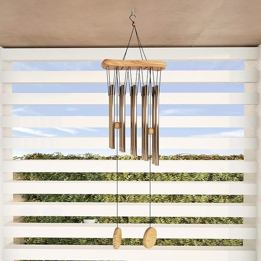 Pure Garden Metal and Wood Wind Chimes - 34.5-Inch Tuned Metal Chimes - Soothing Tones for Garden, Patio, Porch, or Outdoor Decor (Bronze Finish)
