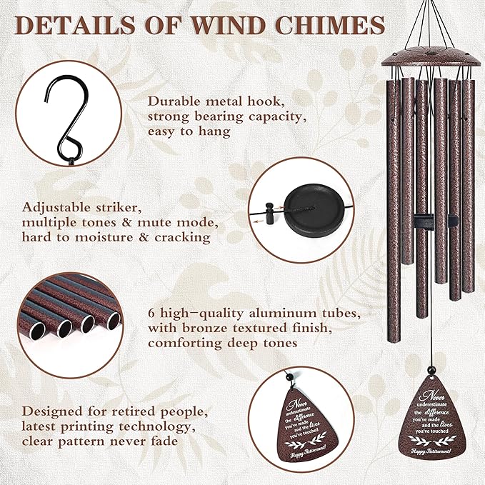 Retirement Gift for Woman Men, 32" Wind Chimes Retired Gifts, 2026 Happy Retirement Gifts for Women Coworker Colleague Boss Teachers Nurses Friends, Going Away Gift Ideas Retirement Decorations