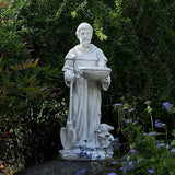 BESBLEE St Francis 28.7Inch Tall Large Garden Outdoor Religious Statue and Sculptures for Home Decor Birdfeeder All Season Yard Patio Lawn Hallway Sculpture Magnesium Oxide Stone