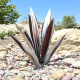 Juesi Metal Agave Plants for Outdoors, Garden Sculpture Metal Arts for Yard Lawn Patio (10.6" X 2.5", Silver)