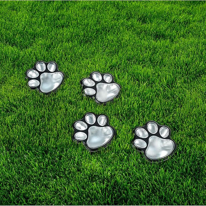 Wireless Set of 4 Solar Dog Paw Print Lights Garden Statue Lantern LED Path 3.75" Light Outdoor Animal Pet Lamp