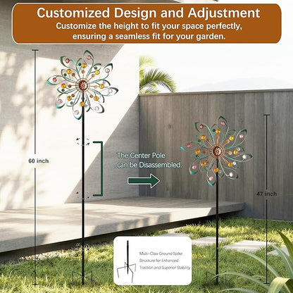 360° Outdoor Wind Spinner, Wind Sculpture Spinner with Metal Stake, Yard Art Decor for Patio, Lawn & Garden (Ribbon Style)