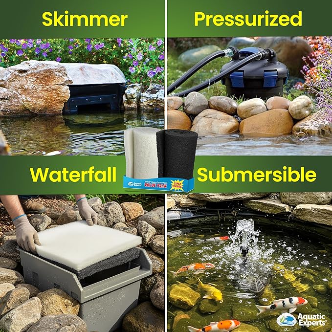 Aquatic Experts Classic Koi Pond Filter Pad Bundle – Fine & Coarse Bulk Roll Pond Filter Media, Ultra Durable Reusable Fish Pond Filter Material (Fine: 18" x 36", Coarse: 18" x 36")