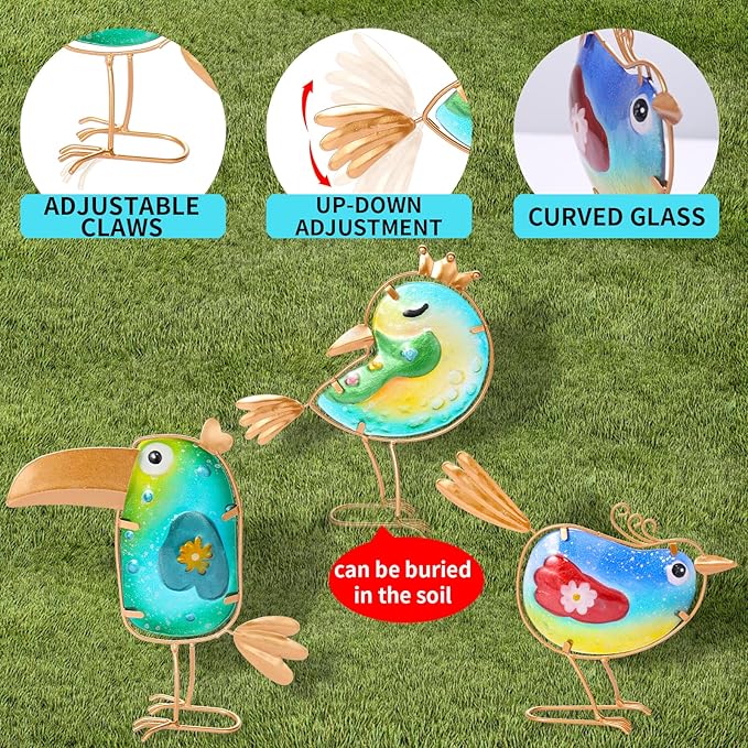 Metal Garden Decor for Outside,Spring Yard Decor Bird Set of 3, Yard Art Outdoor Decor and Garden Decorations, Bird Statues Decor for Apartment Patio, Outdoor Decor for Patio Decorations