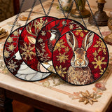 DASTOLL Stained Glass Window Hanging 4 Pcs Set Red Golden Snowflakes Large 15" - Christmas Elk Rabbit Suncatcher Door Garden Sun Catcher Decor Birthday for Mom Woman Nana Men
