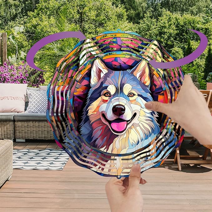 Alaskan Malamute Dog Wind Spinners Outdoor Dog Memorial Gifts, 3D Metal Kinetic Hanging Garden Wind Spinner, Spinner Decor, Wind Sculptures for Outdoor & Indoor, Window, Yard Decor (Alaskan)