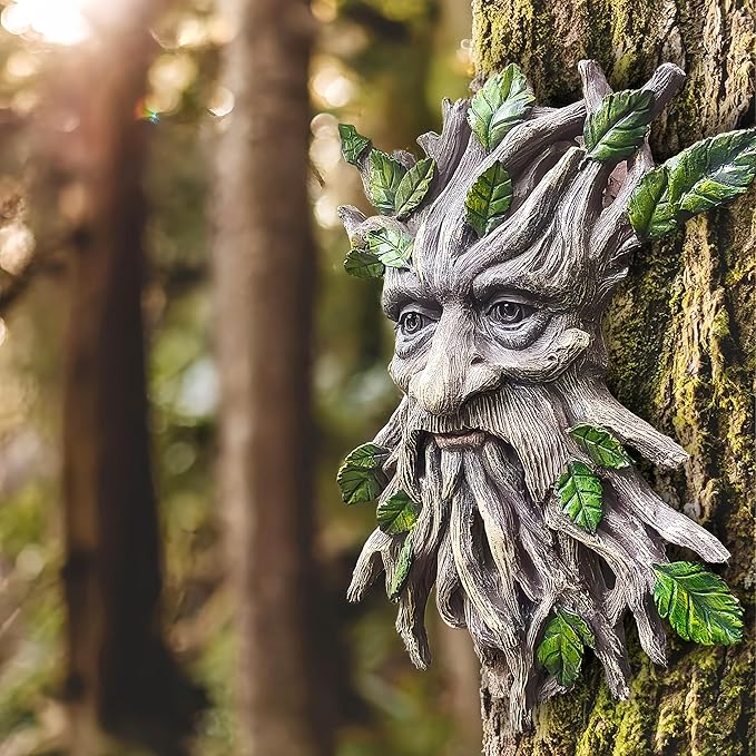 Teaeeno Charming Tree Face Garden Decor, Whimsical Old for Man Resin Statue with Foliage Features, Large Outdoor Tree Hugger for Yard Art, Root Detail, Trees Decorations Outdoor Wallmounted Statue