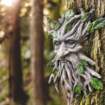 Teaeeno Charming Tree Face Garden Decor, Whimsical Old for Man Resin Statue with Foliage Features, Large Outdoor Tree Hugger for Yard Art, Root Detail, Trees Decorations Outdoor Wallmounted Statue