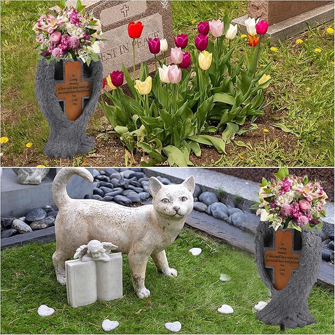 Angel Wings and Cross Solar Light CemeteryDecorations, Cemetery Decorations,Garden Solar Vase Decorations,Gift for Lost Lovers Ones (Grey)
