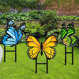 3 Pcs Spring Metal Butterfly Garden Stakes Decor 16.5 Inch Decorative Green Yellow Blue Butterfly Yard Stake Outdoor Insect Decor Metal Garden Art Ornaments for Patio Porch Lawn Backyard