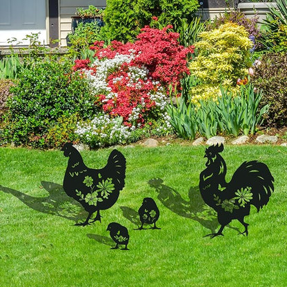 Rngmsi Metal Chicken Yard Art - 4PCS Chicken Garden Decor - Funny Garden Decorations for Yard - Cute Rooster Yard Art - Outdoor and Garden Gifts - Decorative Lawn Stakes for Men and Women