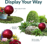 Sunnydaze 10-Inch Gazing Ball for Garden - Glass Gazing Globe with Mirrored Stainless Steel Finish - Red