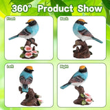 Garden Bird Statue for Outdoor Decor, Blue Bird Figurine Perched on Branch with Pink Flowers for Backyard Yard Patio, Bird Decorations for Home Shelf, Mother's Day Birthday Gifts