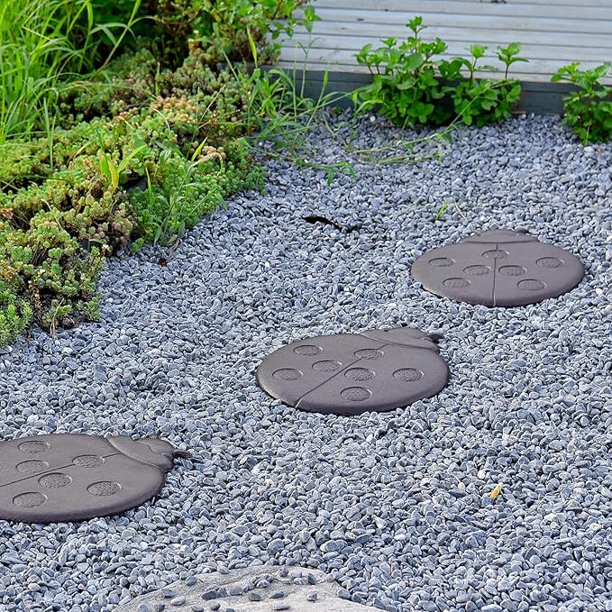 Sungmor Cast Iron Ladybug Stepping Stones, Sturdy Metal Stepping Mat for Front Door, Outdoor Walkway Decorative Statue, Garden Path Pavers for Yard Lawn Landscaping
