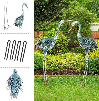 Pure Garden Standing Crane Garden Statue Set of 2-30 and 32-Inch-Tall Metal Yard Art Crane Statues for Outdoor Decor - Yard Crane Garden Sculptures & Figures- Lawn Ornaments for Patio or Pond