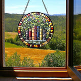 Stained Glass Window Hanging Green Plants Flowers Books Large 15" - Suncatcher Door Garden Sunroom Sun Catcher Decor Birthday Christmas for Mom Men Woman Nana