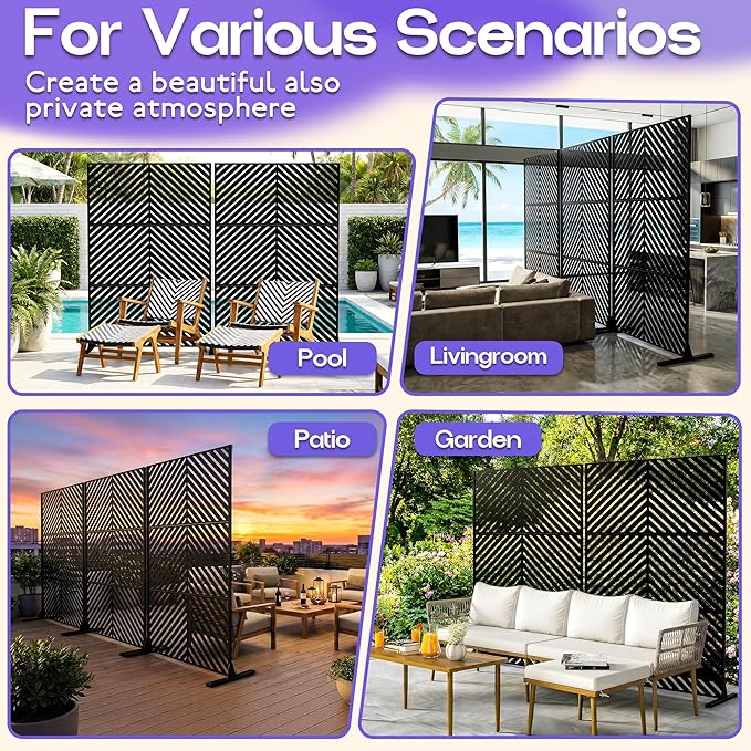 MTART Metal Privacy Screen 72" H x 47.2" Decorative Outdoor Privacy Screen Privacy Panel with Stand for Balcony Deck Patio Lawn Garden, Privacy Fence (Black-Arrow)