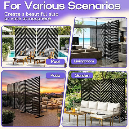 MTART Metal Privacy Screen 72" H x 47.2" Decorative Outdoor Privacy Screen Privacy Panel with Stand for Balcony Deck Patio Lawn Garden, Privacy Fence (Black-Arrow)