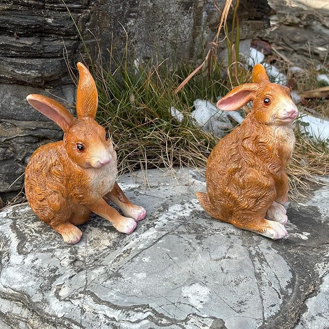 Bunny Decor Yard Decorations Outdoor Set of 2, Resin Hand-Painted Rabbit Figurines Outdoor Decor, Easter Rabbit Statues