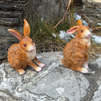 Bunny Decor Yard Decorations Outdoor Set of 2, Resin Hand-Painted Rabbit Figurines Outdoor Decor, Easter Rabbit Statues