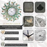 COOZZUHOUR 25 Inch Metal Sun Outdoor Shaped-Clock with Thermometer and Hygrometer Combo, Battery-Powered 10-inch Waterproof Dial and Silent Quartz Movement for Home Decorative Gifts(Cyan)