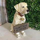 Labrador Retriever Garden Statue with Reversible Welcome Sign, Resin Dog Figurine, Hand-Painted Lab Decor for Lawn, Porch, or Entryway, 13.5 Inch High, Don’t Stop Retrievin’ & Lab Lovers Welcome