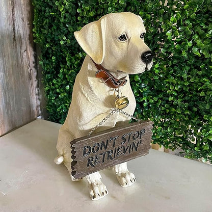 Labrador Retriever Garden Statue with Reversible Welcome Sign, Resin Dog Figurine, Hand-Painted Lab Decor for Lawn, Porch, or Entryway, 13.5 Inch High, Don’t Stop Retrievin’ & Lab Lovers Welcome