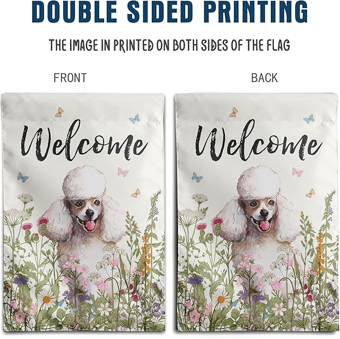 Spring Summer Garden Flag Floral Poodle Yard Flag Flower Dog Garden Flags for Outside Small Outdoor Welcome Flags 12x18 Double Sided