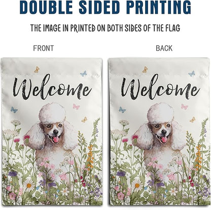 Spring Summer Garden Flag Floral Poodle Yard Flag Flower Dog Garden Flags for Outside Small Outdoor Welcome Flags 12x18 Double Sided
