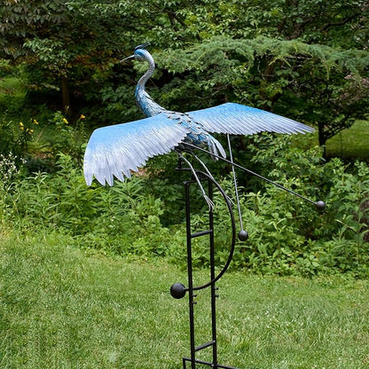 Red Carpet Studios Garden Art Balance Rocker Metal Garden Stake Yard Décor, Jumbo 88” Tall, Blue Heron Feather Weathered Finish