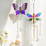 YU FENG Set 2 Suncatchers with Crystals,Stained Glass Butterfly Dragonfly Sun Catchers Window Garden Hanging Decoration Ornament,Prism Rainbow Maker Pendant Ornament for Christmas Tree