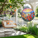 Stained Glass Window Hanging, Flower Sun Catcher for Door Terrace Garden Kitchen Home Decor, Mountain and Sunset Suncatchers for Mother's Day Birthday Gifts for Women Men Dad Mom Nana Wife 7.8 in