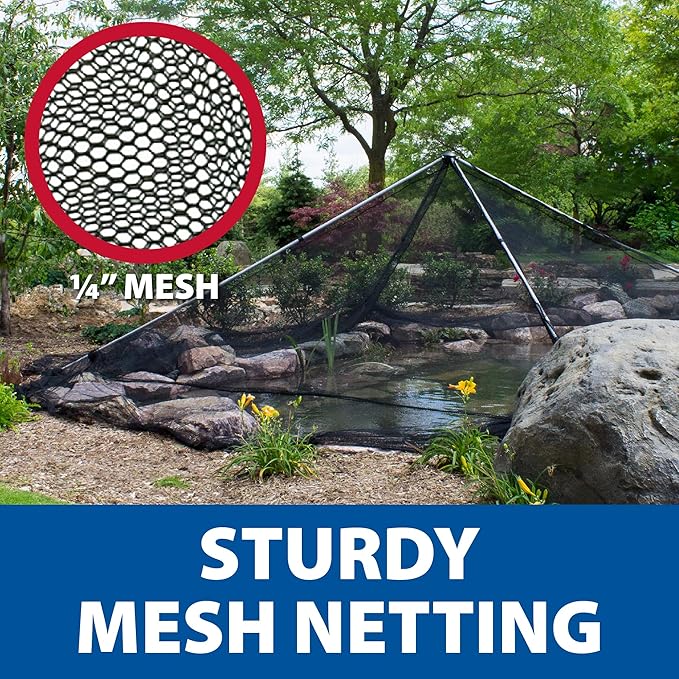 The Pond Guy PondShelter Cover Net, Outdoor Water Garden Enclosure, Mesh Debris Barrier for Leaves, Twigs & Sticks, Protect Koi & Fish from Predators 11' x 16'