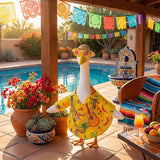 6 Pcs/Set Hawaiian Porch Goose Outfits, Mexican Style Summer Lawn Goose Costume, Garden Goose Clothes Yellow Shirt with Straw Hat Glasses Necklaces for 23" H Statue Outdoor Patio Yard Decor