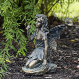 Northlight Set of 2 Bronze Kneeling Fairies with Flowers and a Butterfly Outdoor Garden Statues - 7"