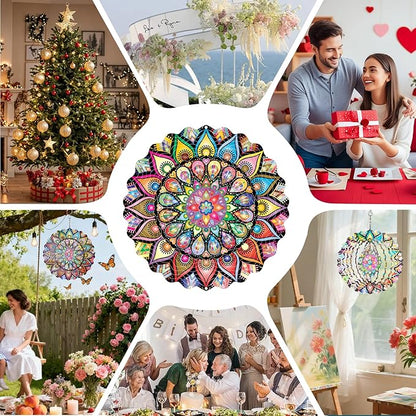 Yu Sen Kai Stainless Steel Wind Spinner, 9.84 Inch 3D Kinetic Hanging Sculpture, Multi Color Mandala Garden Art, Indoor Outdoor Decorative Ornament for Yard Patio Lawn